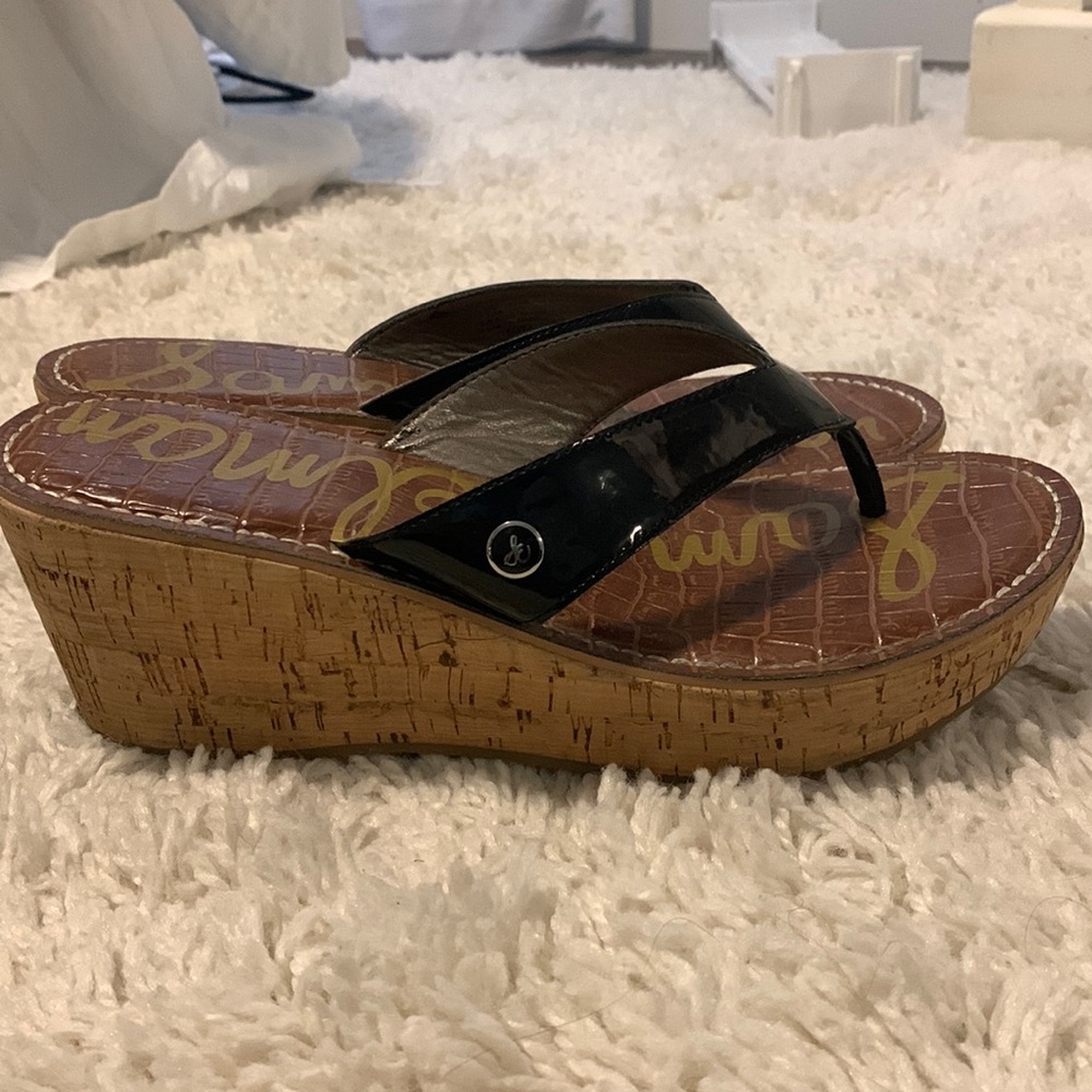 CORK WEDGES BLACK PATENT STRAP